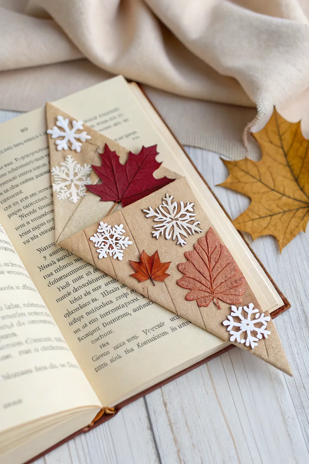Add a touch of seasonal elegance to your reading nook with handcrafted origami corner bookmarks.