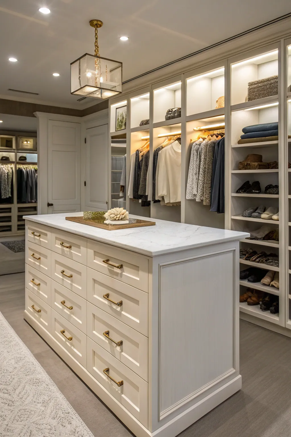 A central island adds functionality and style to your closet.