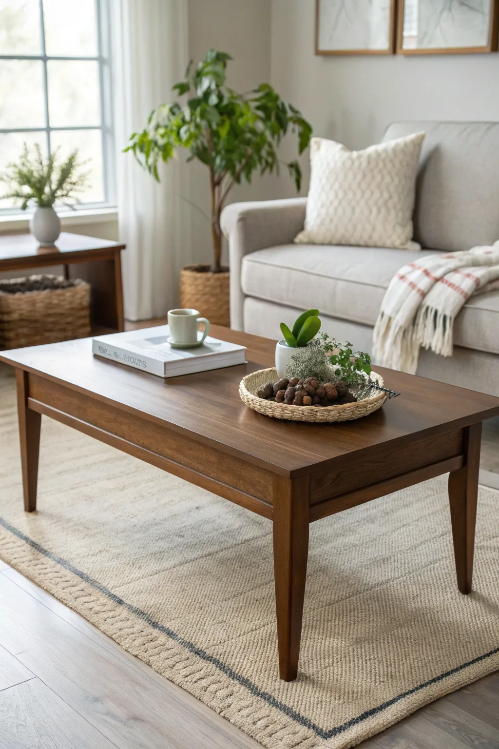 Transform your living space with a mocha brown statement coffee table, blending minimalist elegance with a touch of Boho flair.