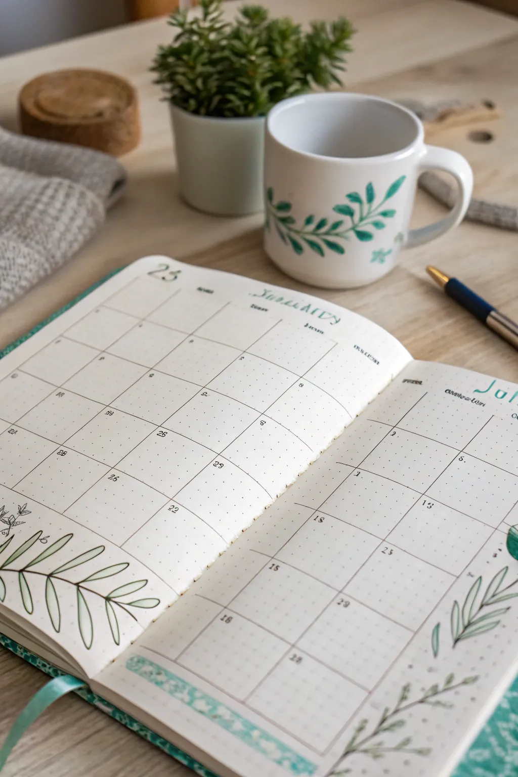Embrace tranquility with a minimalist grid for your bullet journal calendar – where simplicity meets elegance.