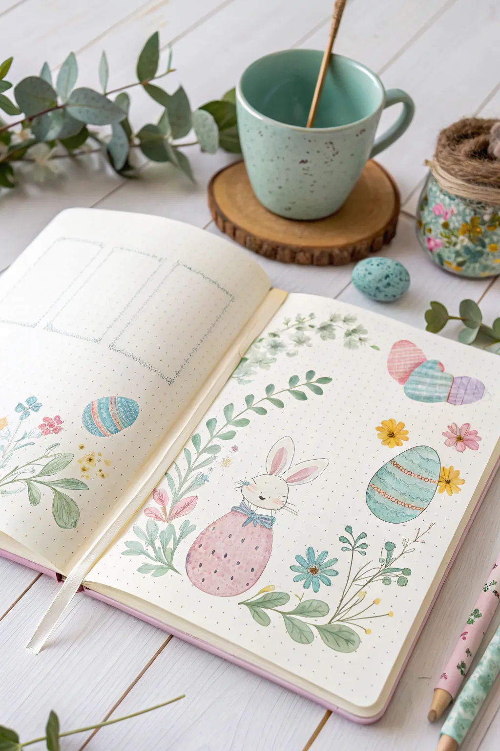 Soft hues for a creative Easter: Elevate your bullet journal with pastel doodles. 🌸🐰 #PastelPerfection #EasterCreativity