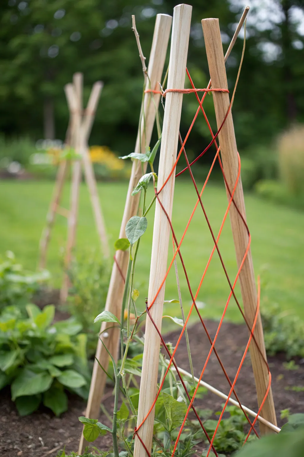 Transform your garden with a stunning string and stake maze trellis – where minimalist design meets natural elegance.