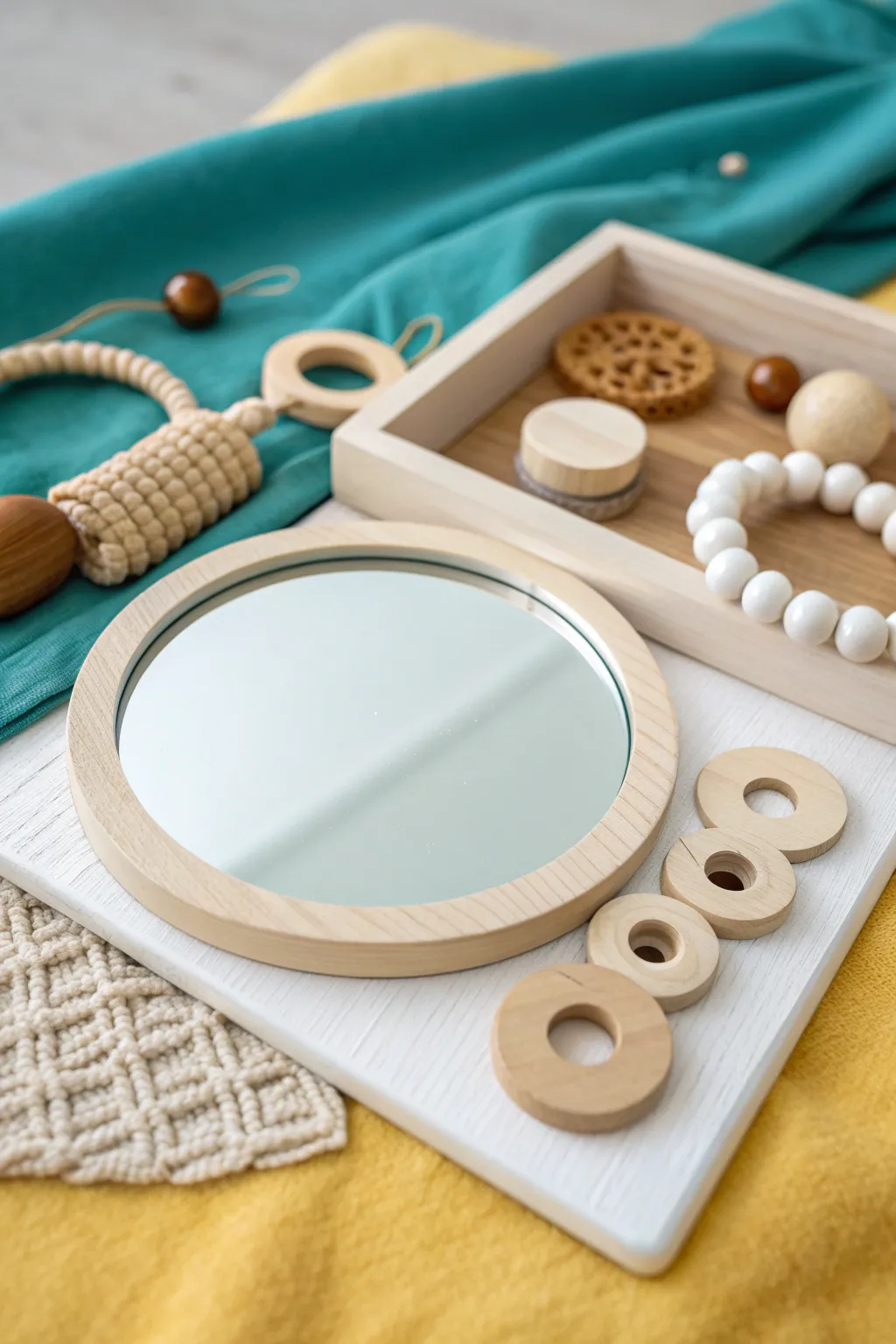 Discover the magic in every reflection with this minimalist busy board design. ✨ #ScandinavianStyle #BohoCharm