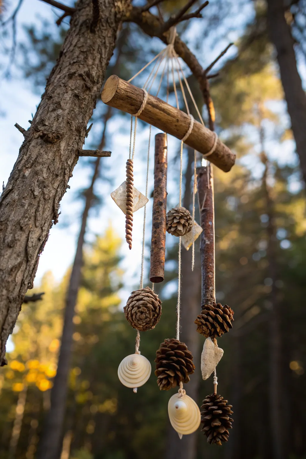 Harness the beauty of nature with handcrafted wind chimes – a perfect touch of magic for your camping nights.