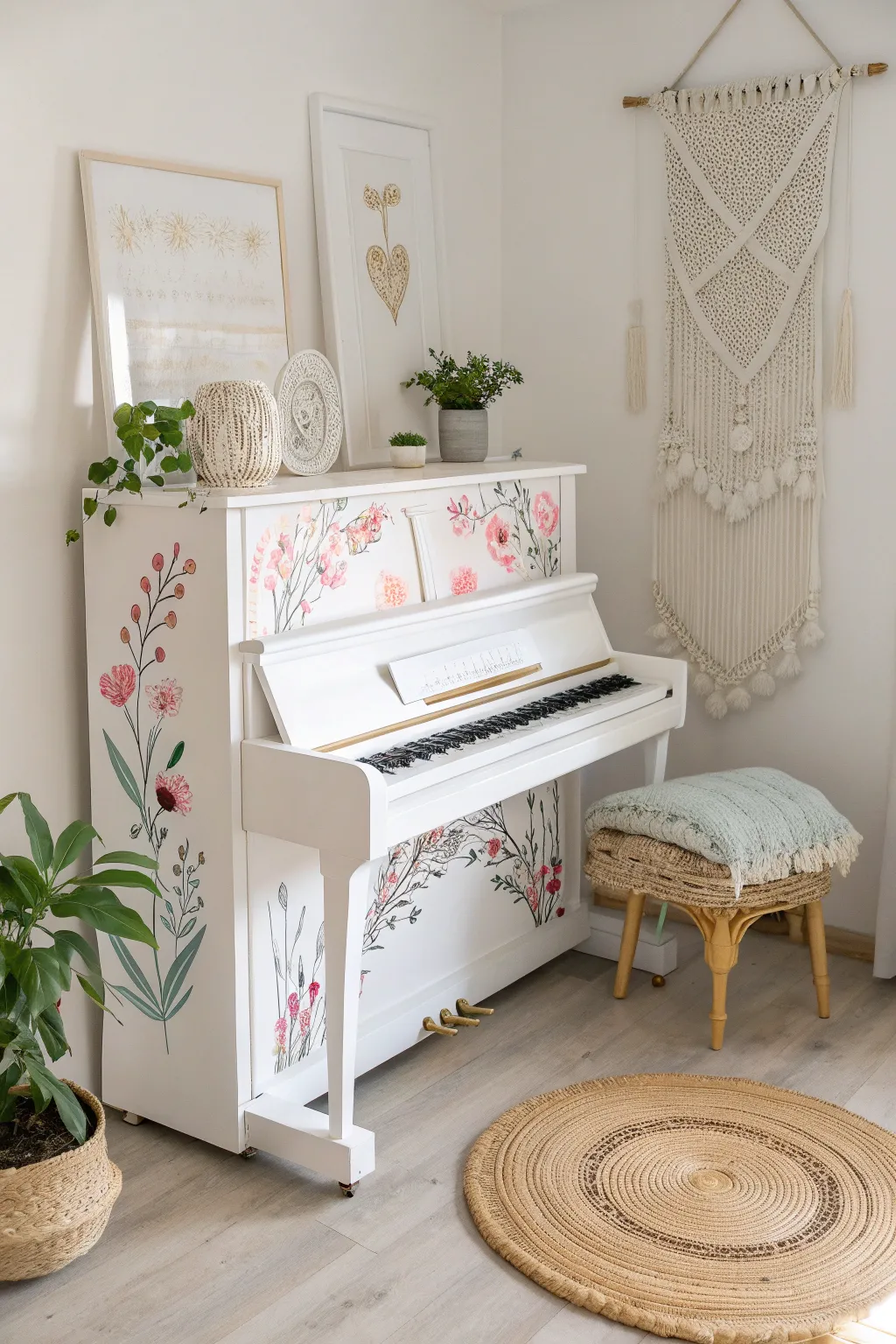Transform your piano into a masterpiece with artistic hand-painted designs that add a touch of charm and personal flair.