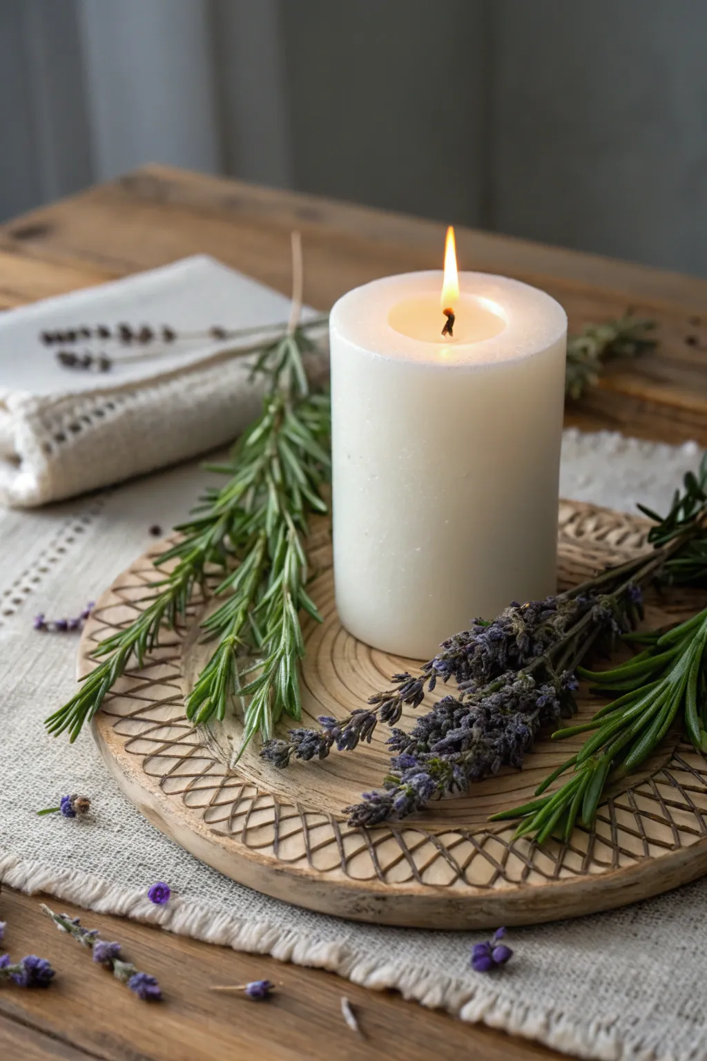Embrace serenity with handcrafted candles infused with rosemary and lavender essential oils.