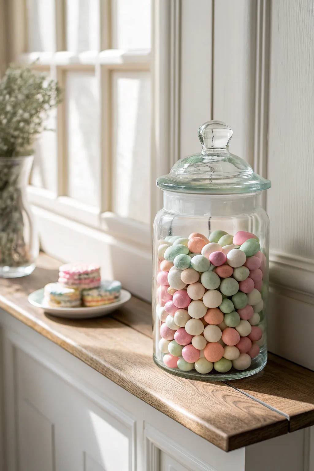 Color-Coordinated Bliss: Transform your space with a candy jar that mirrors your room's palette, blending style and sweetness seamlessly.