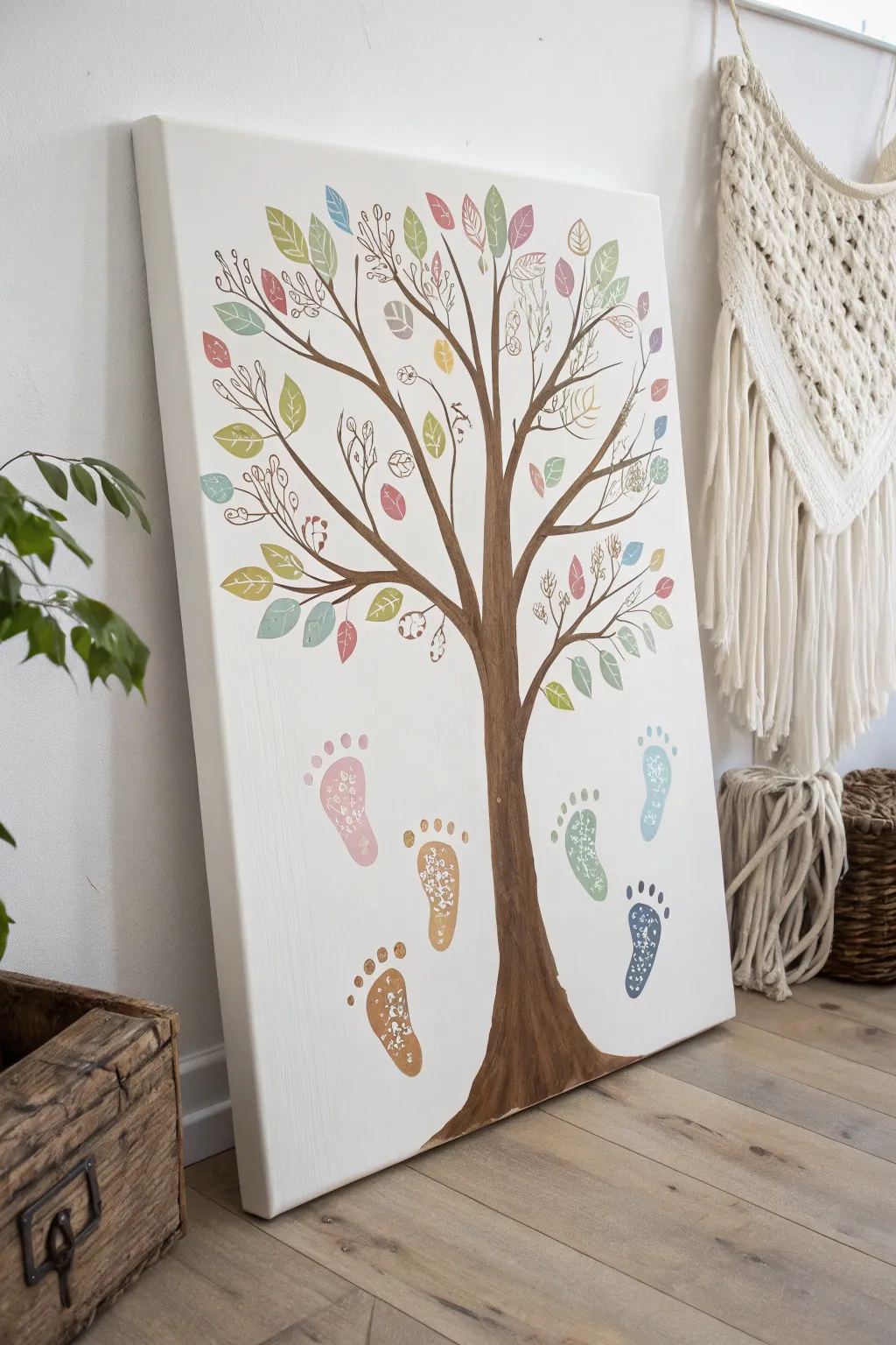 Capture your family's growth with this elegant footprint tree canvas—where every step is a leaf on the tree of life.