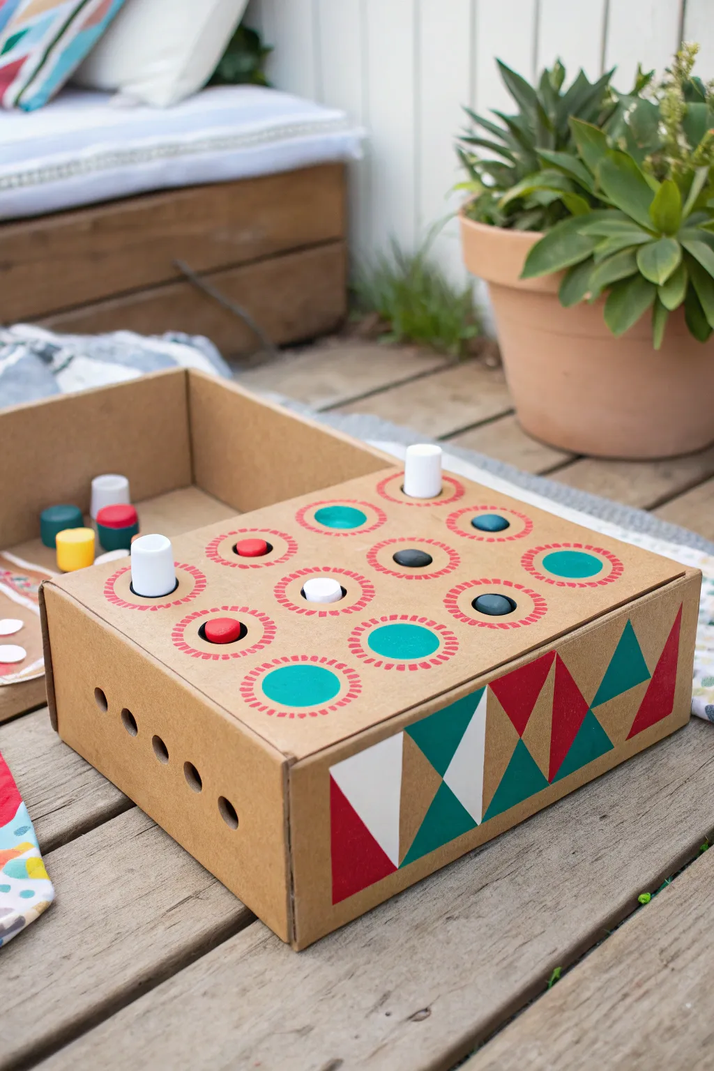 Craft your own fun with a Scandinavian-inspired cardboard Whack-a-Mole game!