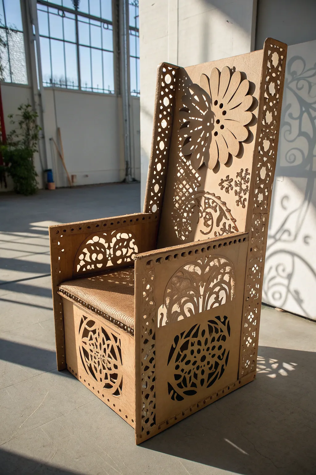 Craftsmanship at its finest: A cardboard chair that transforms shadows into art.