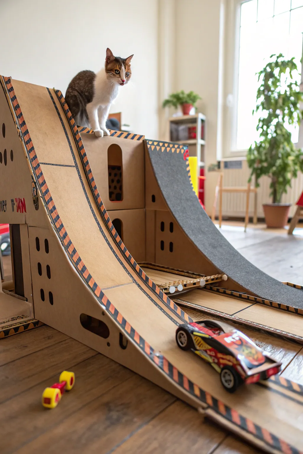 Feel the thrill of speed with this handcrafted cardboard race track, where every race is an adventure!