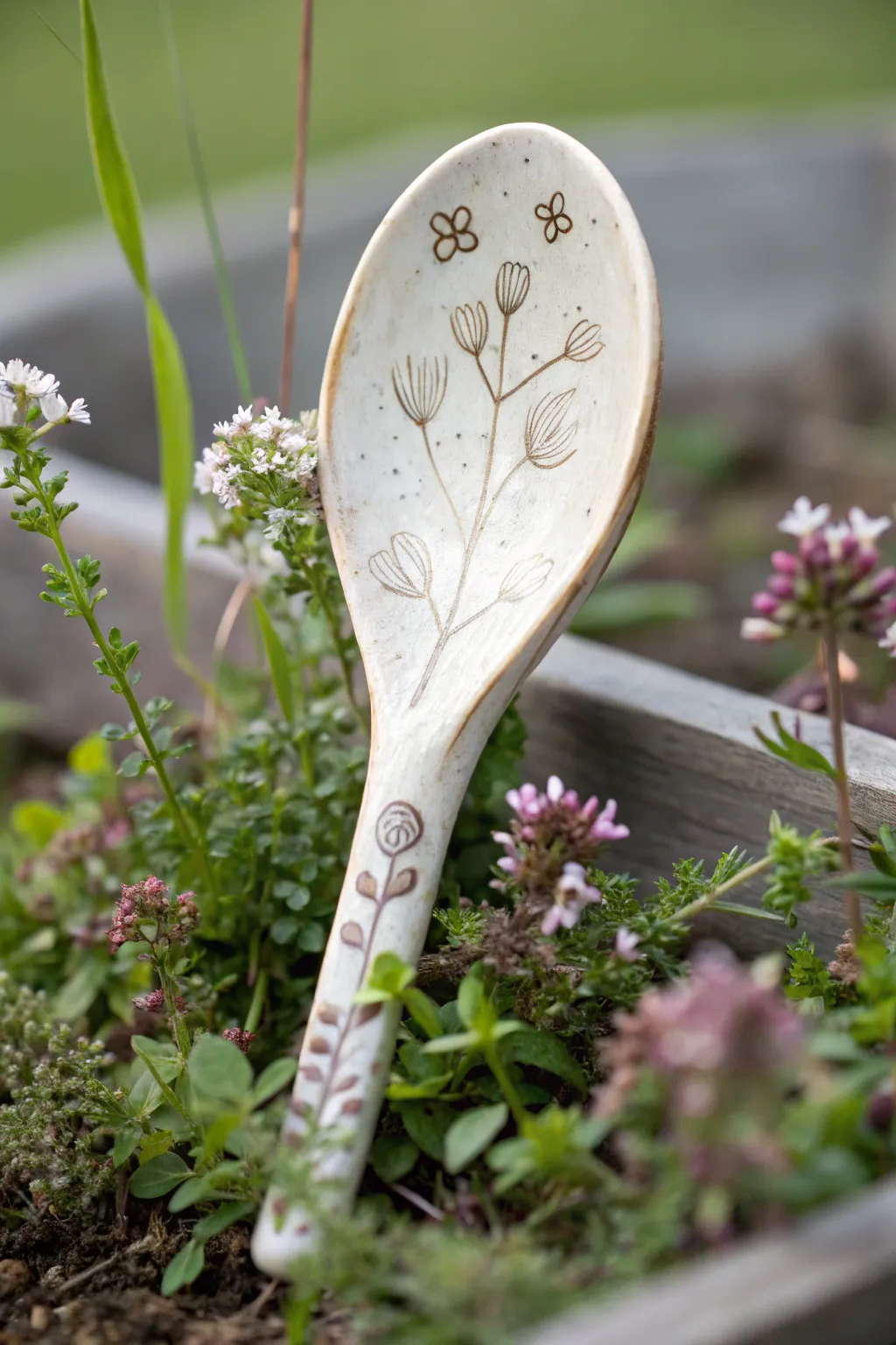 Add a whimsical touch to your garden with a uniquely crafted ceramic marker.