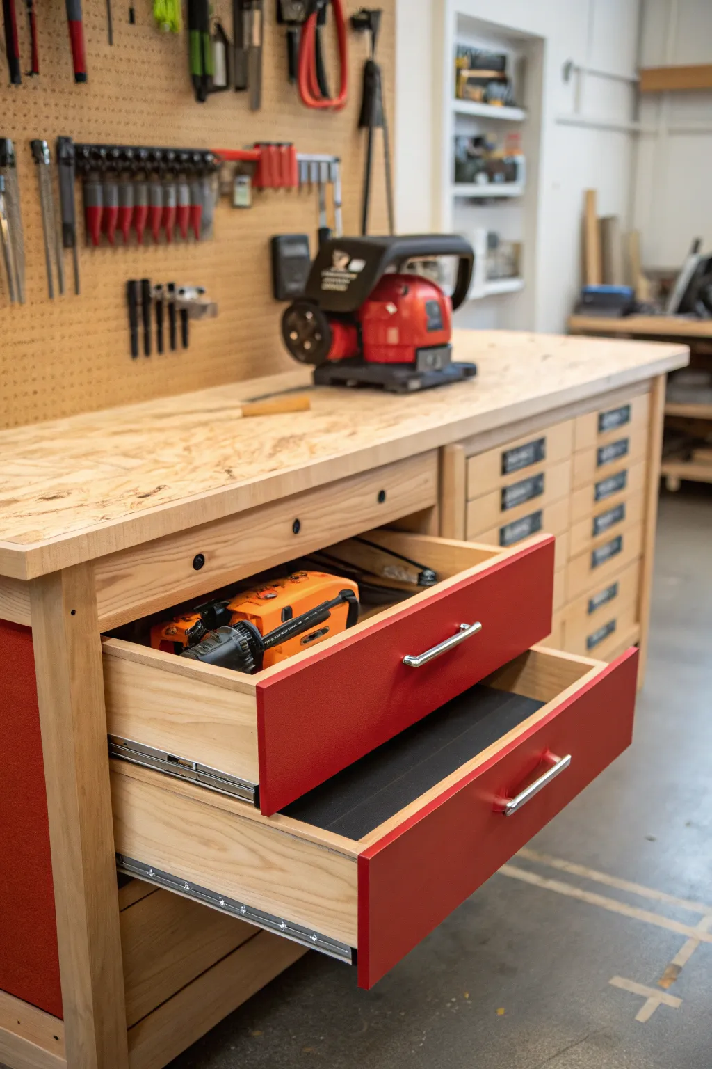 Craftsmanship Meets Functionality: Sleek Slide-Out Drawer for Chainsaw Storage