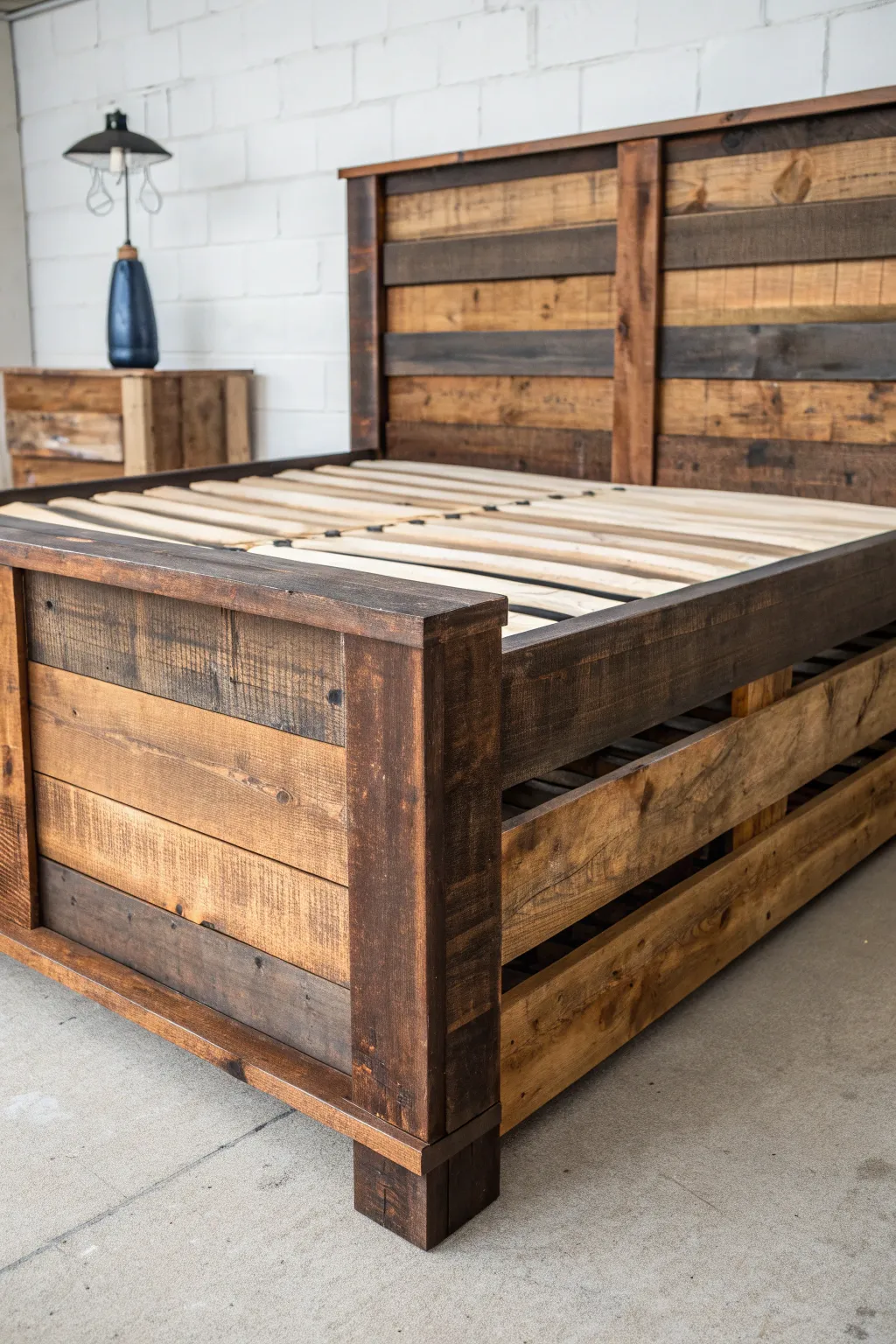 Transform pallets into a rustic masterpiece for your bedroom.