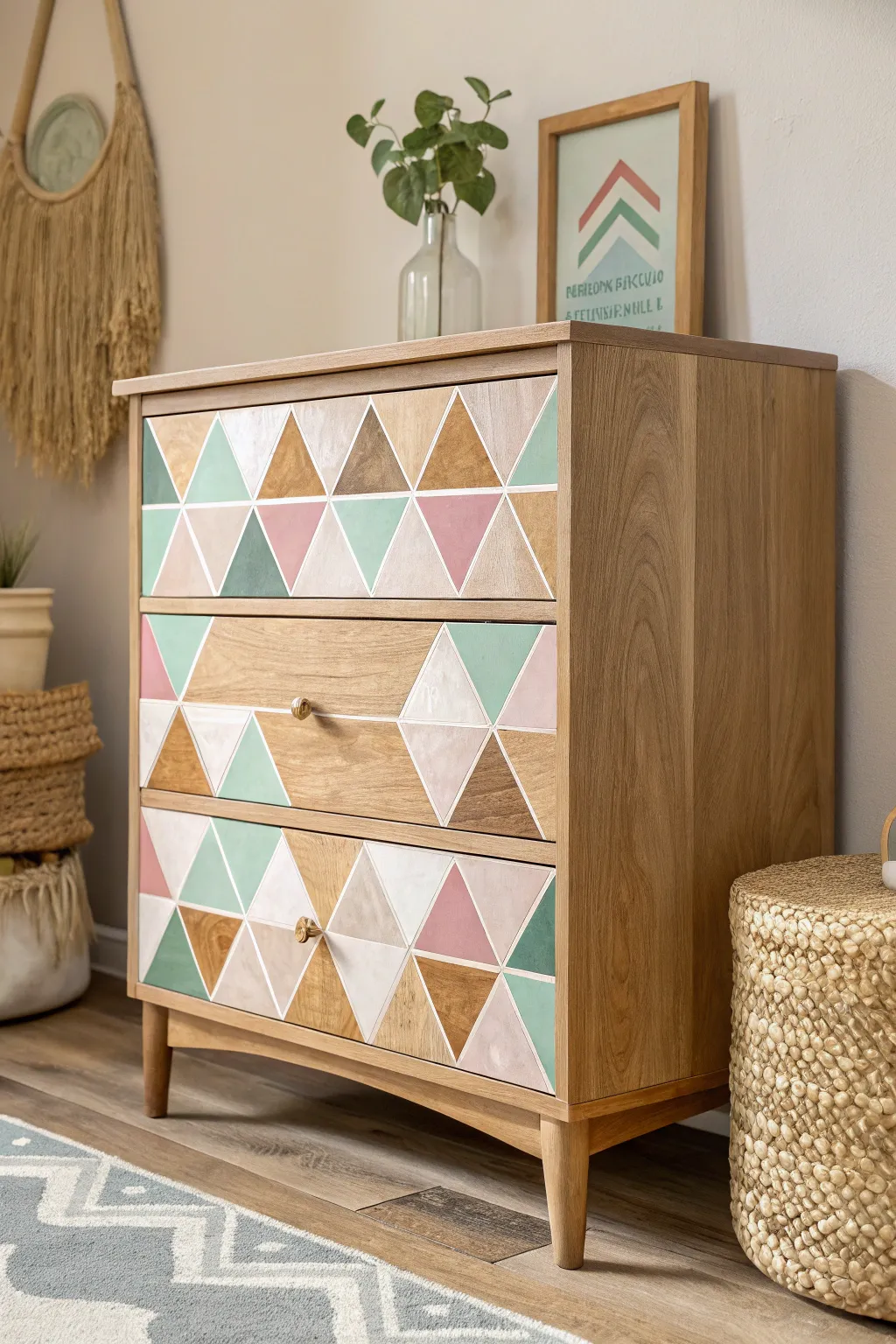 Transform your space with a touch of Geometric Glam. Elevate your dresser into a masterpiece of modern art.