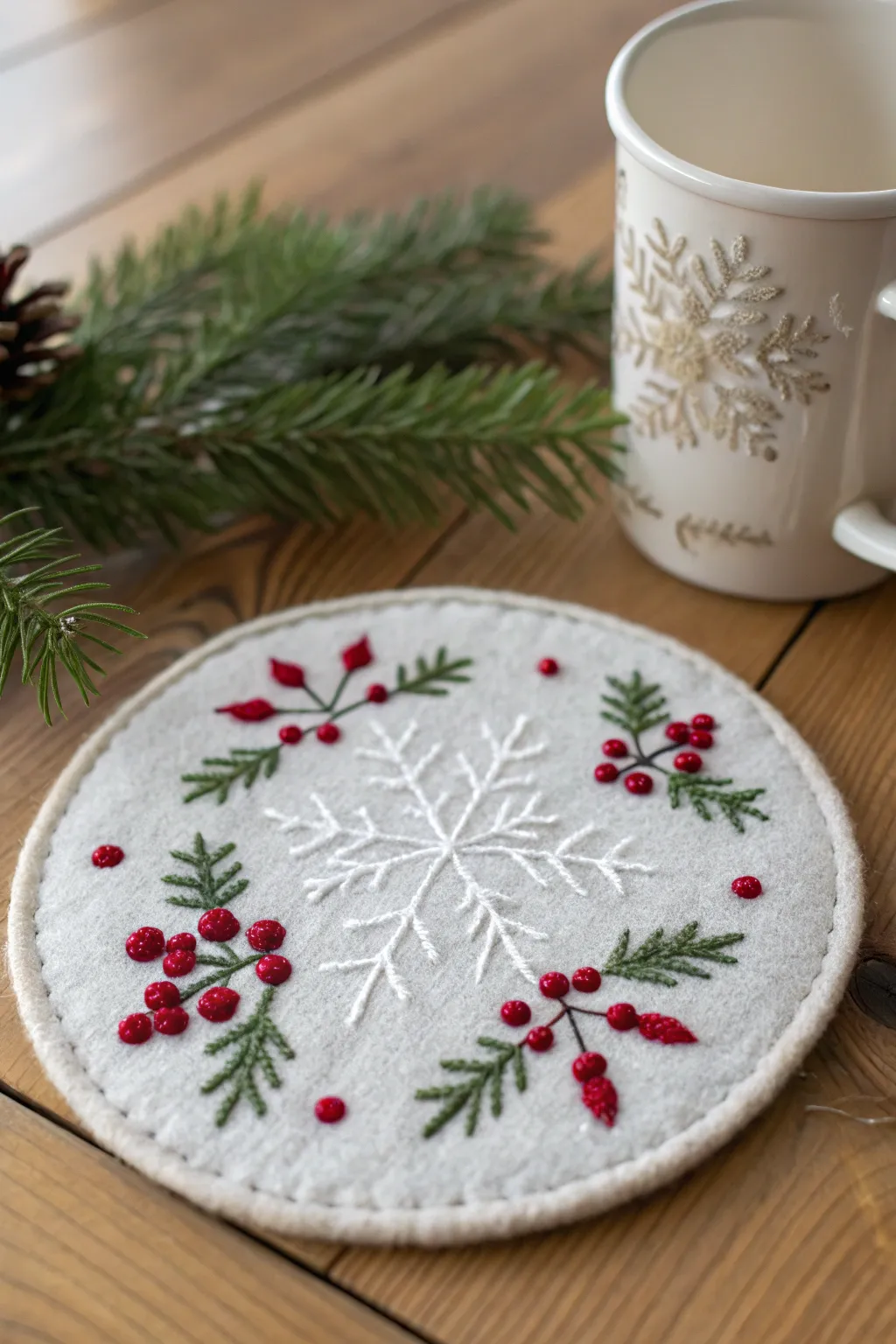 Crafted with love: Transform your holiday table with embroidered felt coasters that are as beautiful as they are functional!