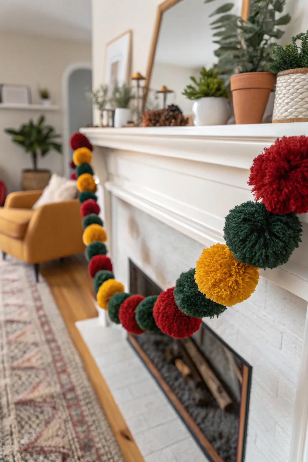 Add a pop of color to your holiday decor with this stunning pom pom garland!