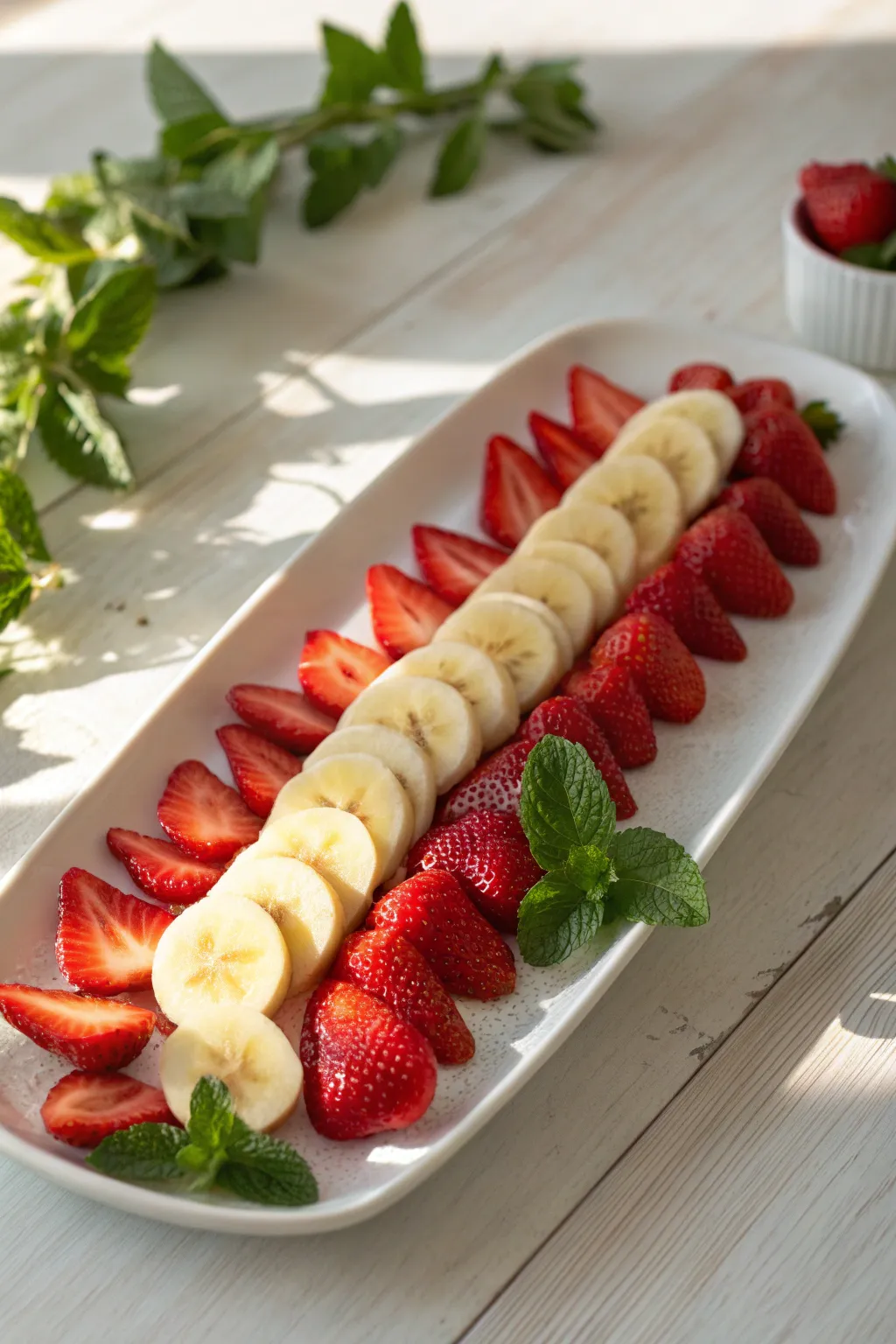 Sweet Holiday Delight: A Minimalist Candy Cane Fruit Platter with a Bold Twist.