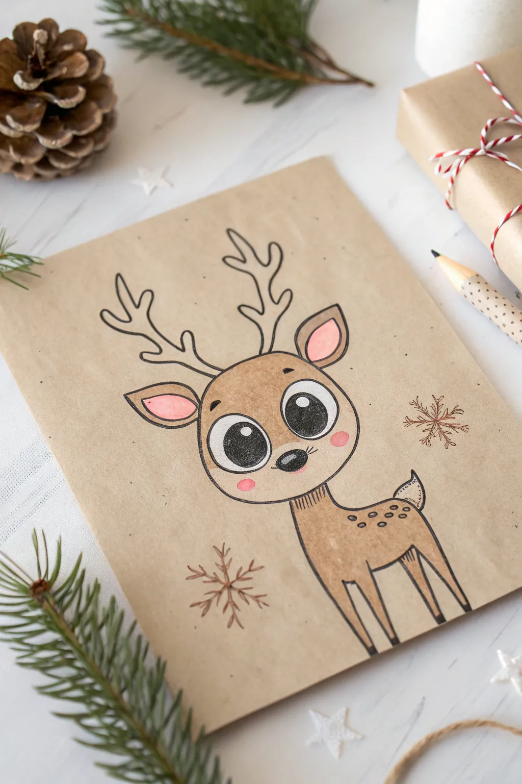 Delight in the whimsical charm of this cartoon reindeer, perfect for adding a touch of festive joy to your holiday gifts.