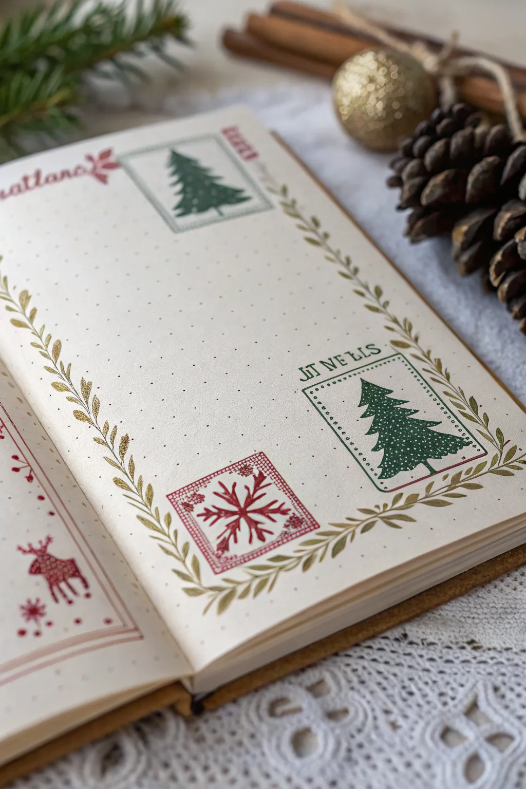 Add a touch of festive elegance to your journal with stunning stamped designs. #MinimalistChristmas #JunkJournalInspiration