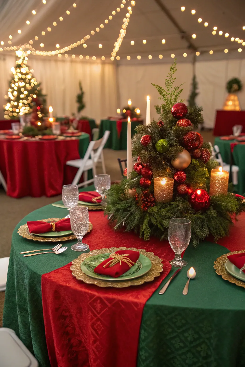 Festive table settings create a warm and inviting dining experience.