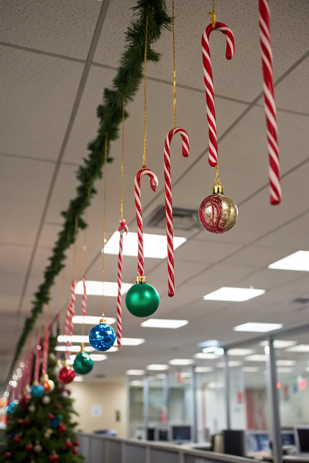 Create a magical overhead display with hanging ornaments.
