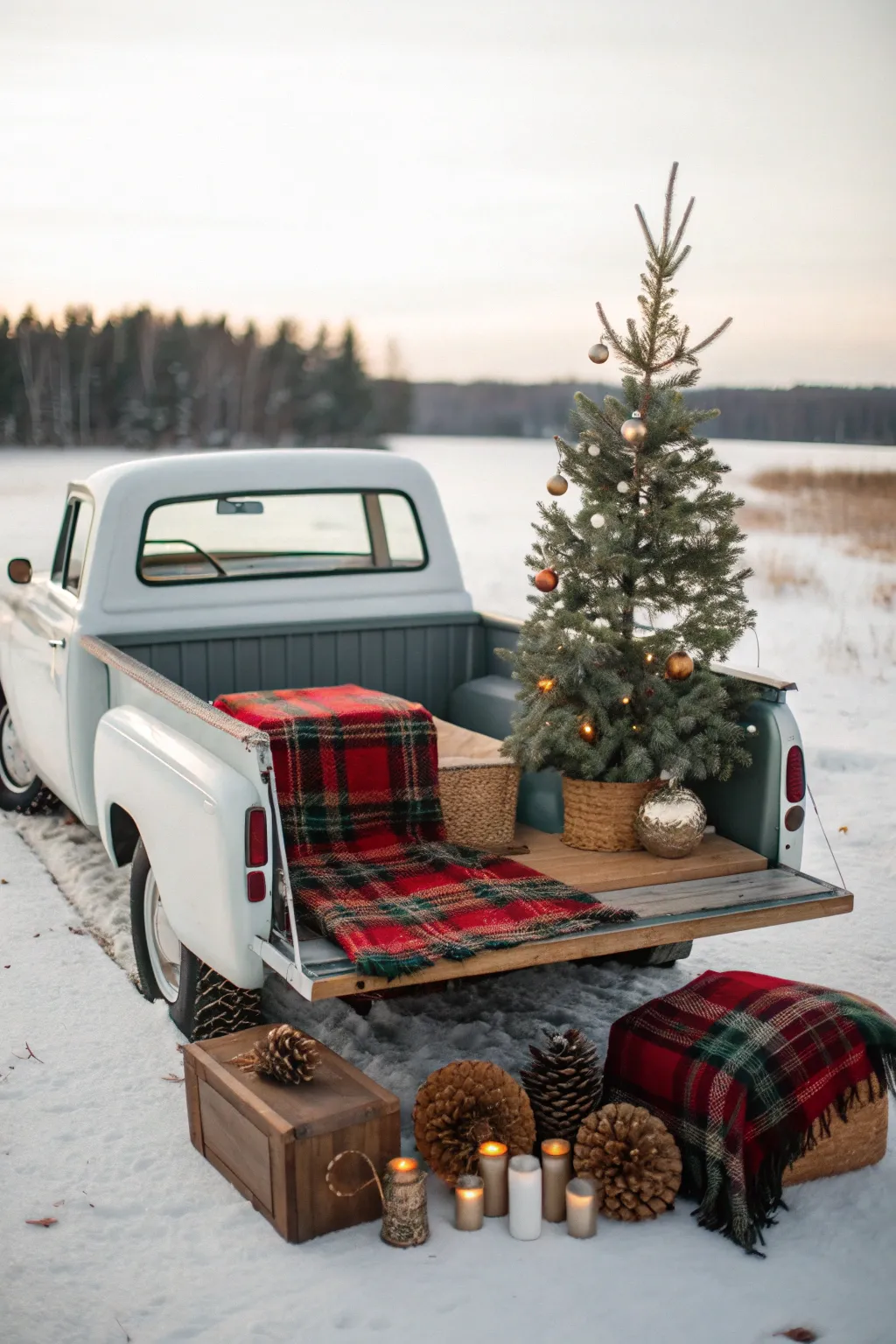 Capture the magic of a rustic-chic holiday with this vintage truck photo booth setup!