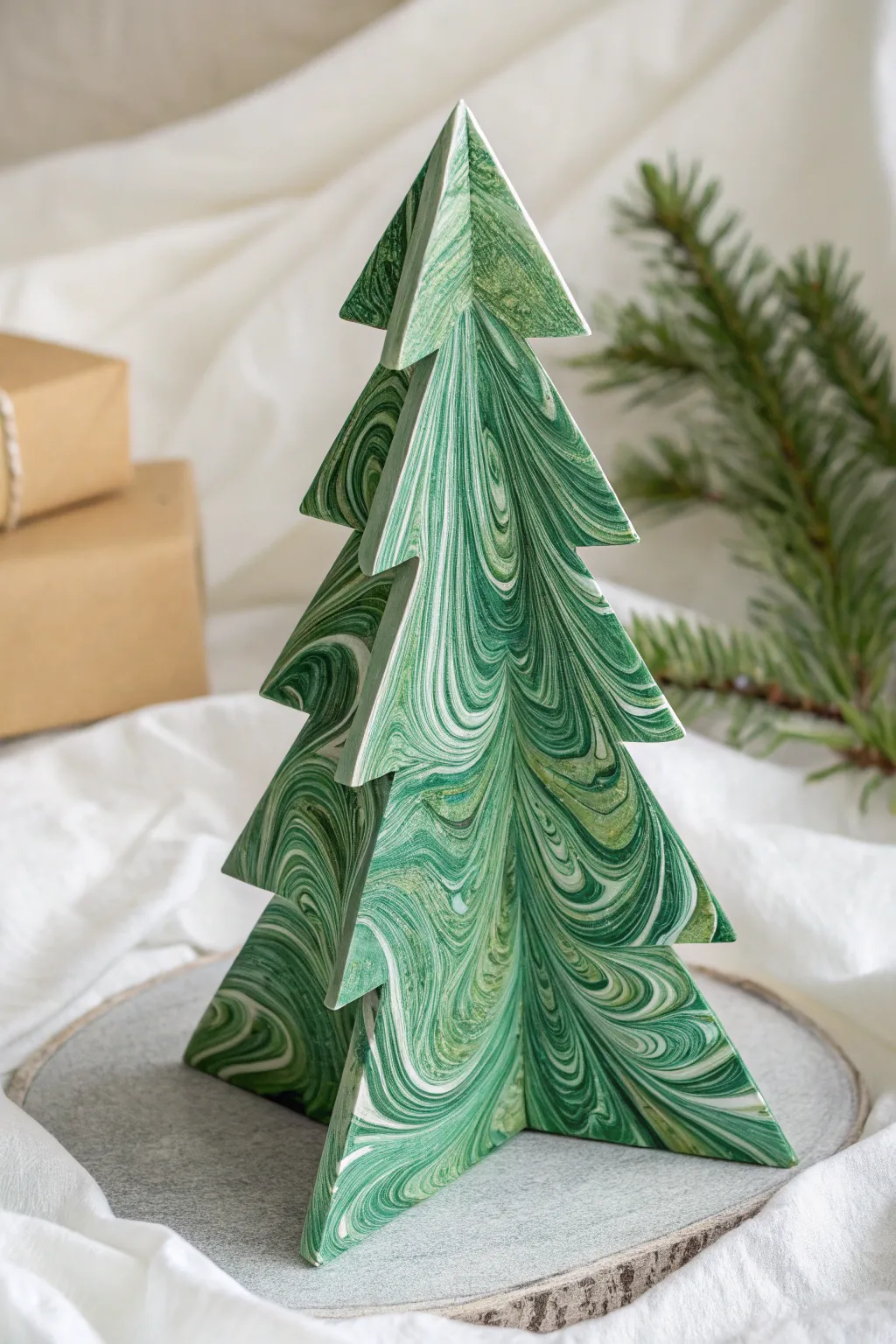 Elevate your holiday decor with minimalist marbled paper trees that blend Scandinavian simplicity with Boho charm.
