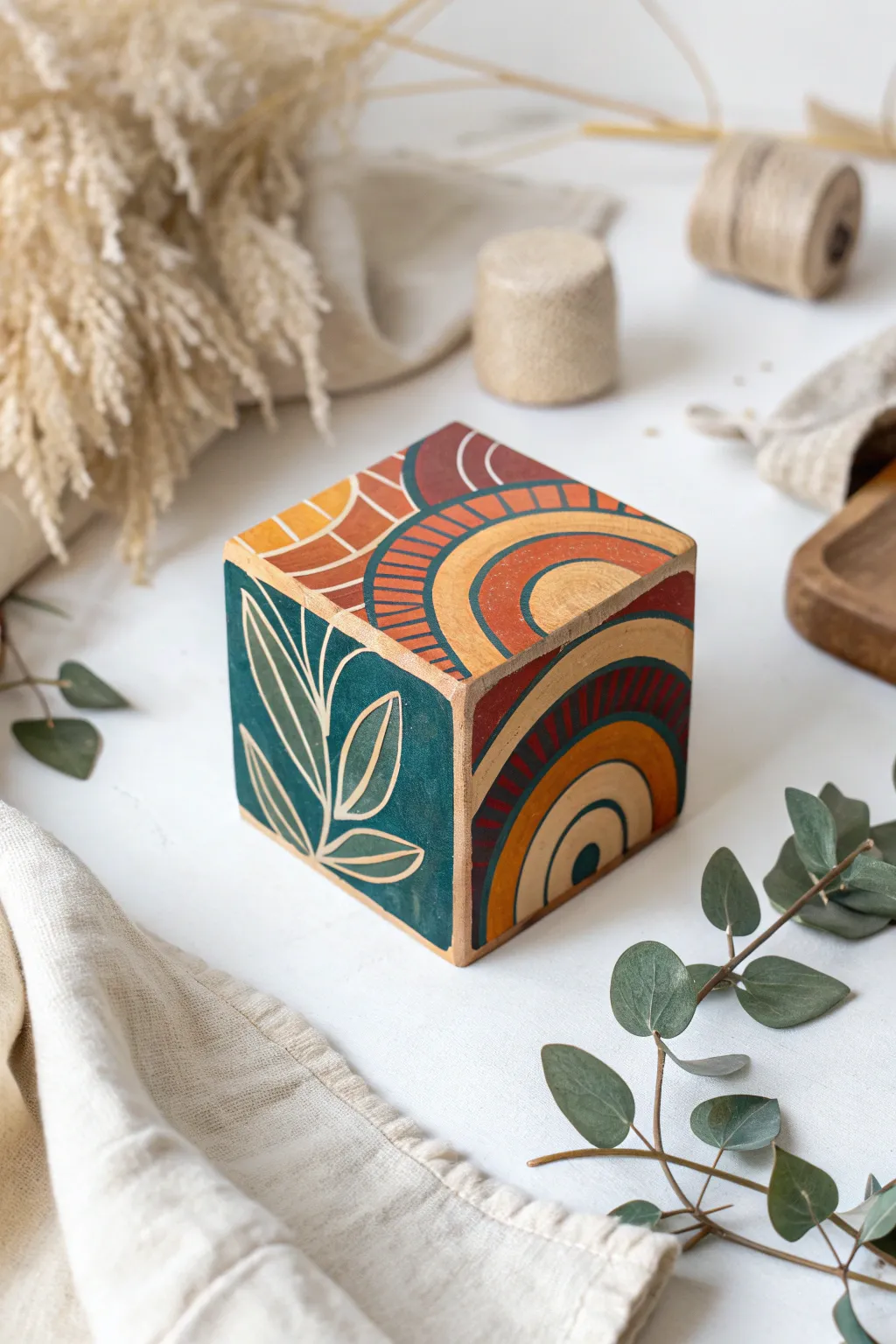 Transform simple wooden blocks into captivating modern art pieces with vibrant abstract designs.