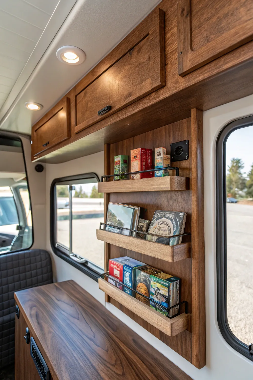 Elevate your RV space with stylish floating shelves – the perfect blend of function and flair. #RVLife #Craftsmanship