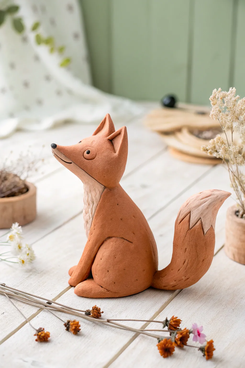 Embrace the charm of simplicity with this adorable clay fox, a perfect blend of minimalism and Boho elegance.