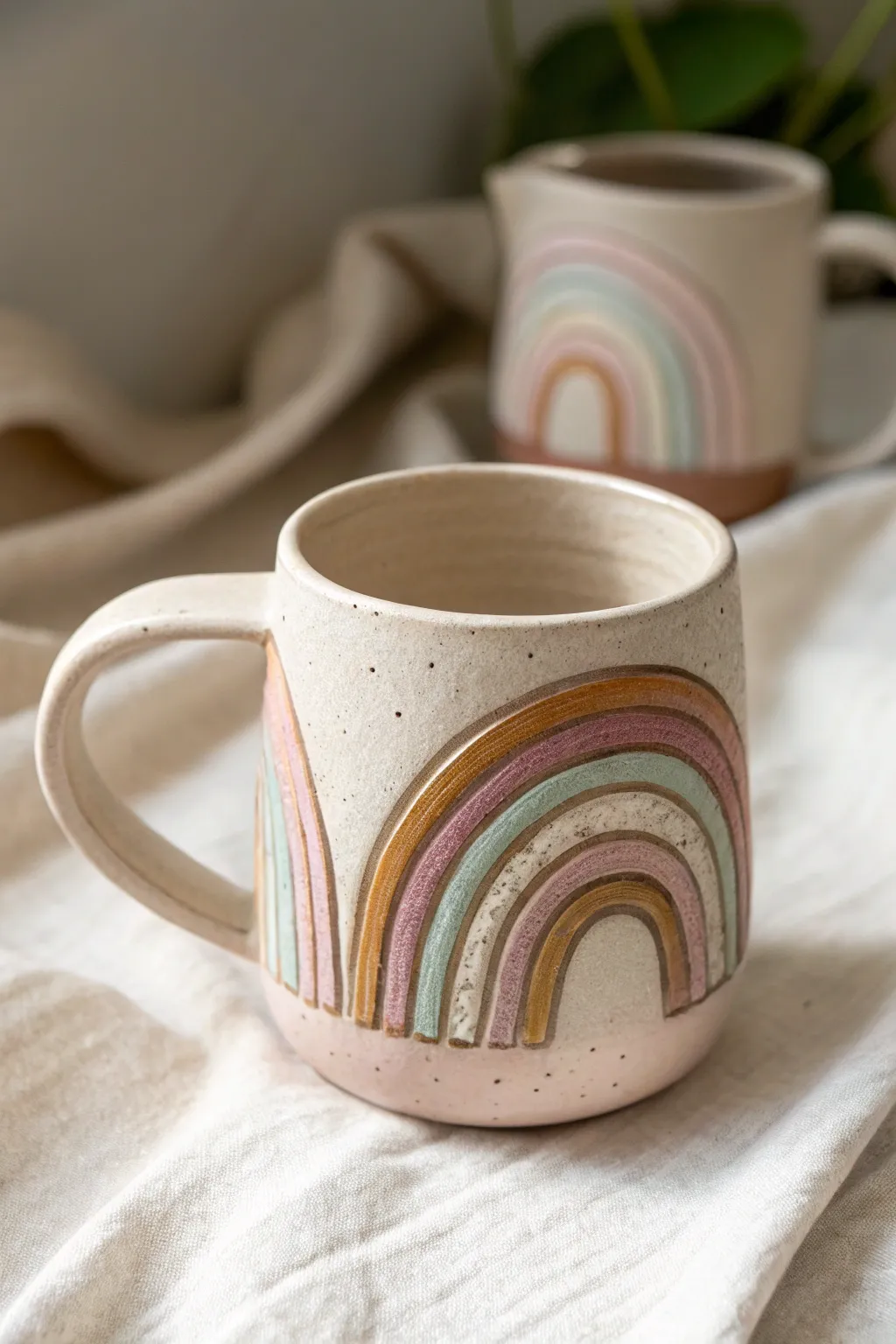Discover the art of dimension with our 3D rainbow clay mugs, where simplicity meets handcrafted elegance.