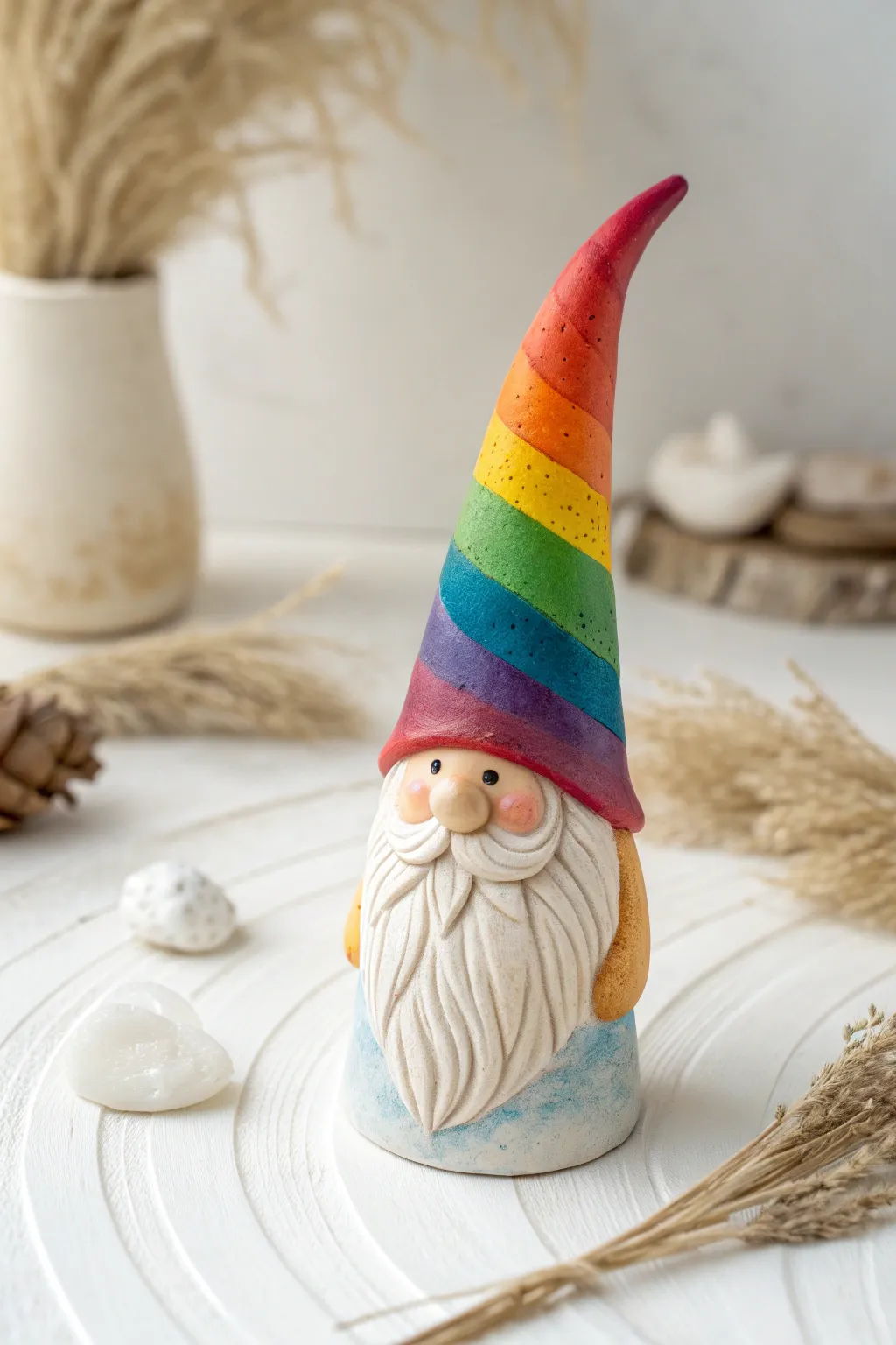 Brighten up your space with a charming rainbow hat gnome!