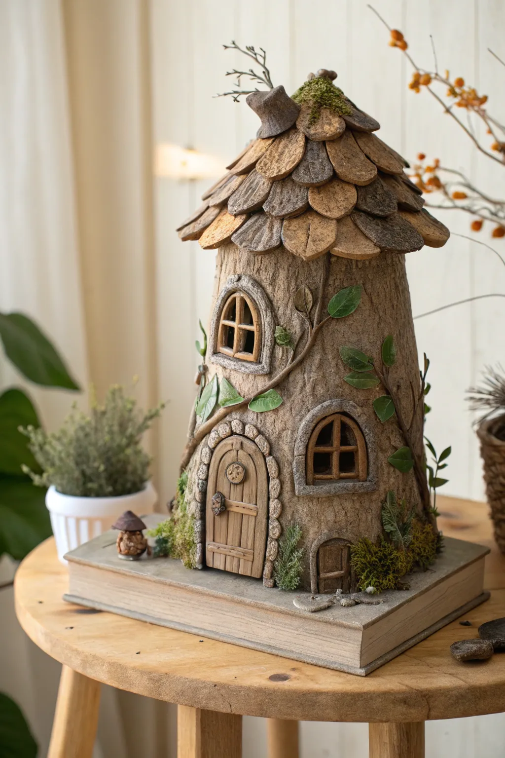 Bring a touch of enchantment to your home with a handcrafted clay fairy house. #ClayCreations #FairyHouse #ScandiBoho