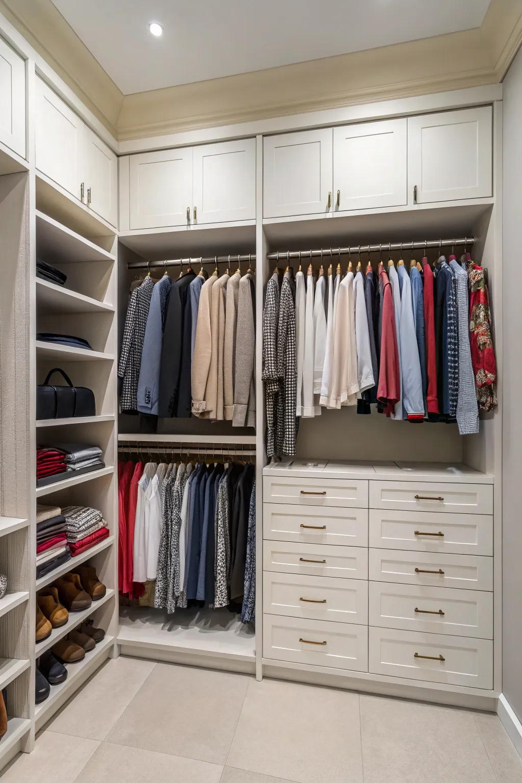Closet with open hanging spaces for easy access and display.