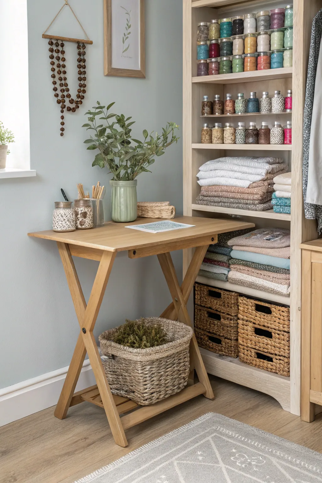 Transform your closet into a serene crafting corner that inspires creativity and joy. 🌿🎨 #CraftingParadise #MinimalistBeauty