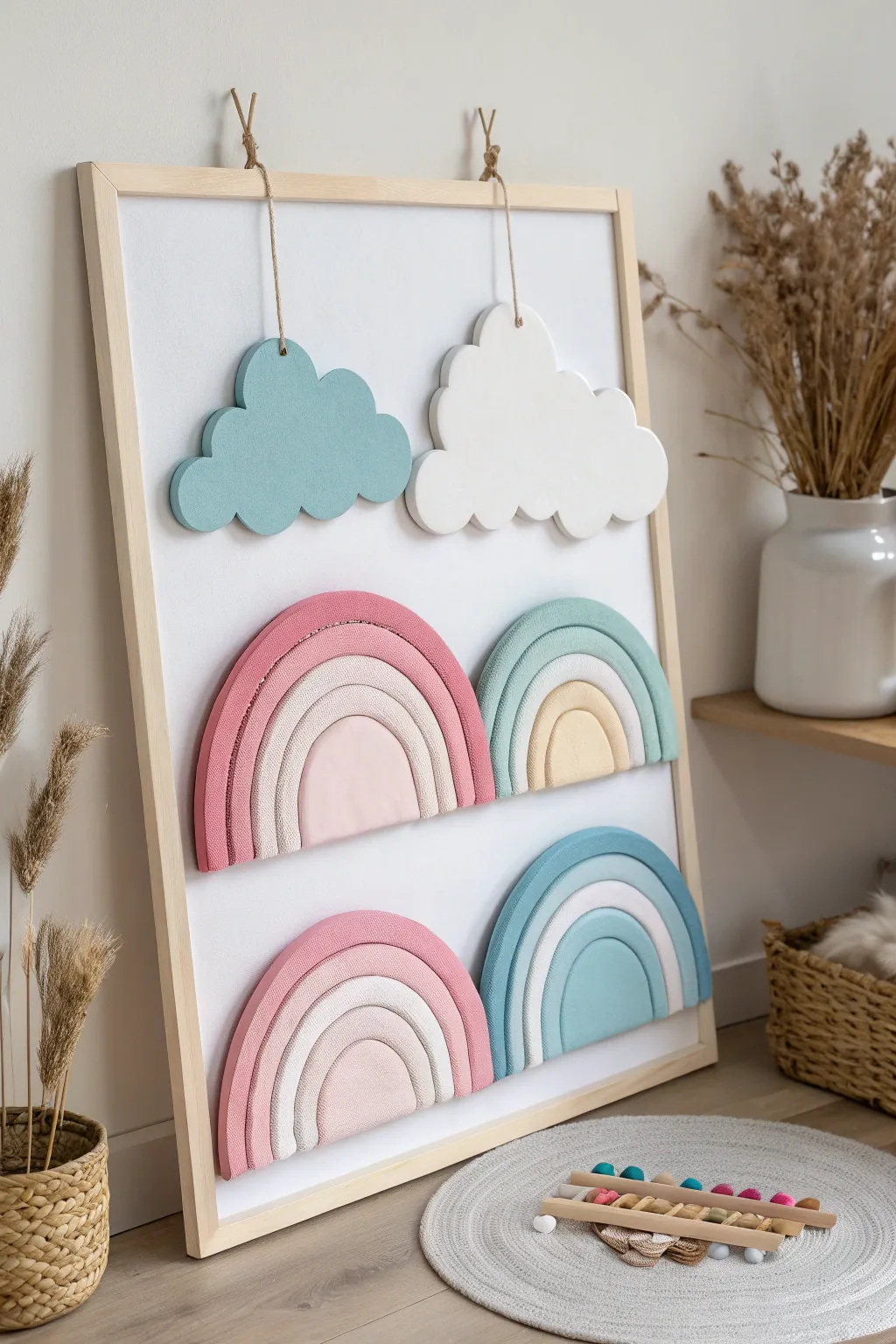 Elevate your space with a touch of whimsy and sophistication. This 3D cloud bulletin board combines minimalist elegance with bold colors, perfect for a stylish, modern home.