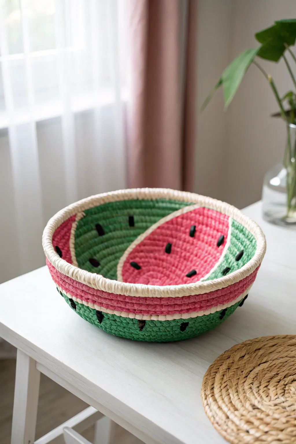 Add a splash of whimsy to your kitchen with this playful watermelon coil basket!
