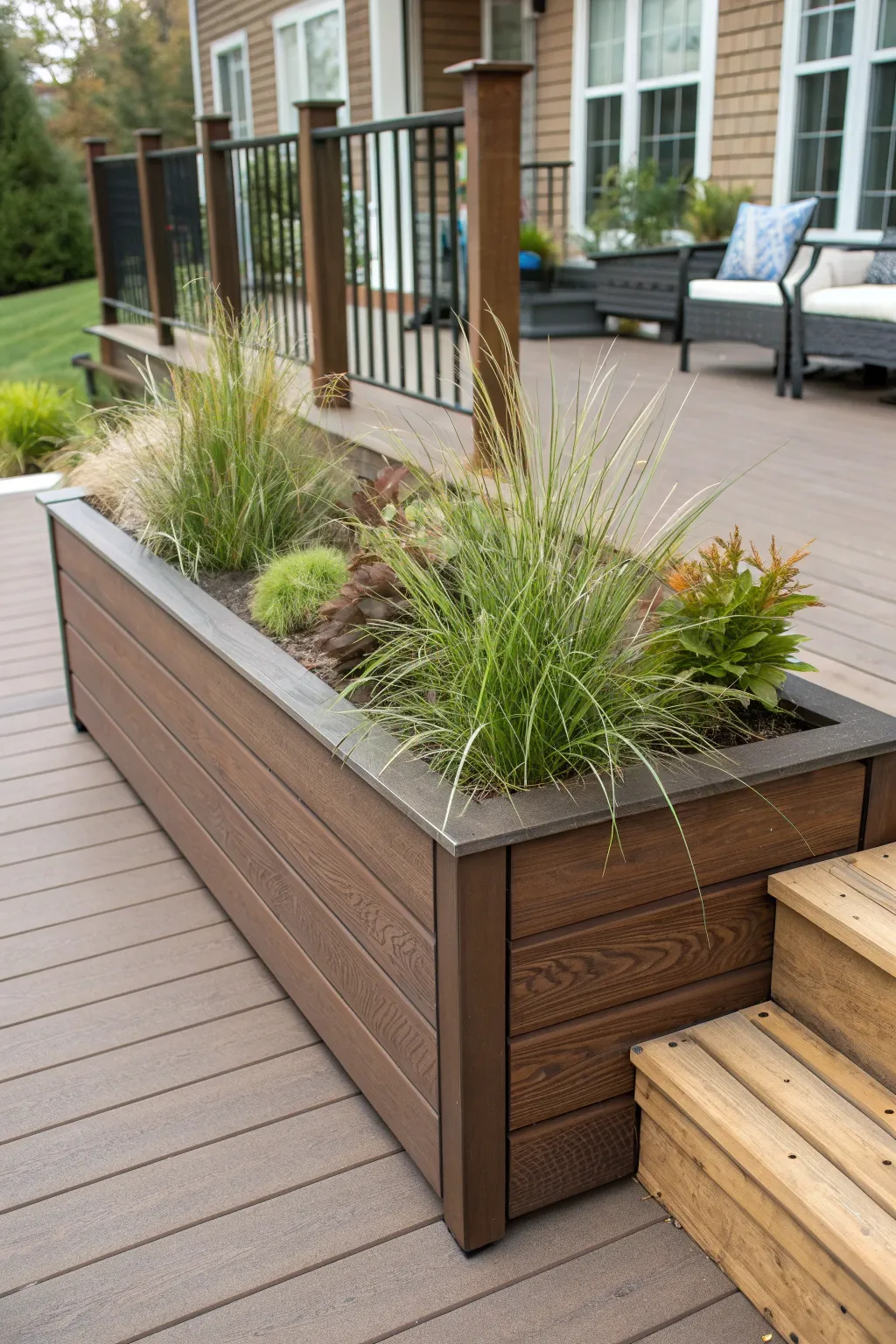 Elevate your deck with nature's touch: Planters that blend craftsmanship and organic beauty.