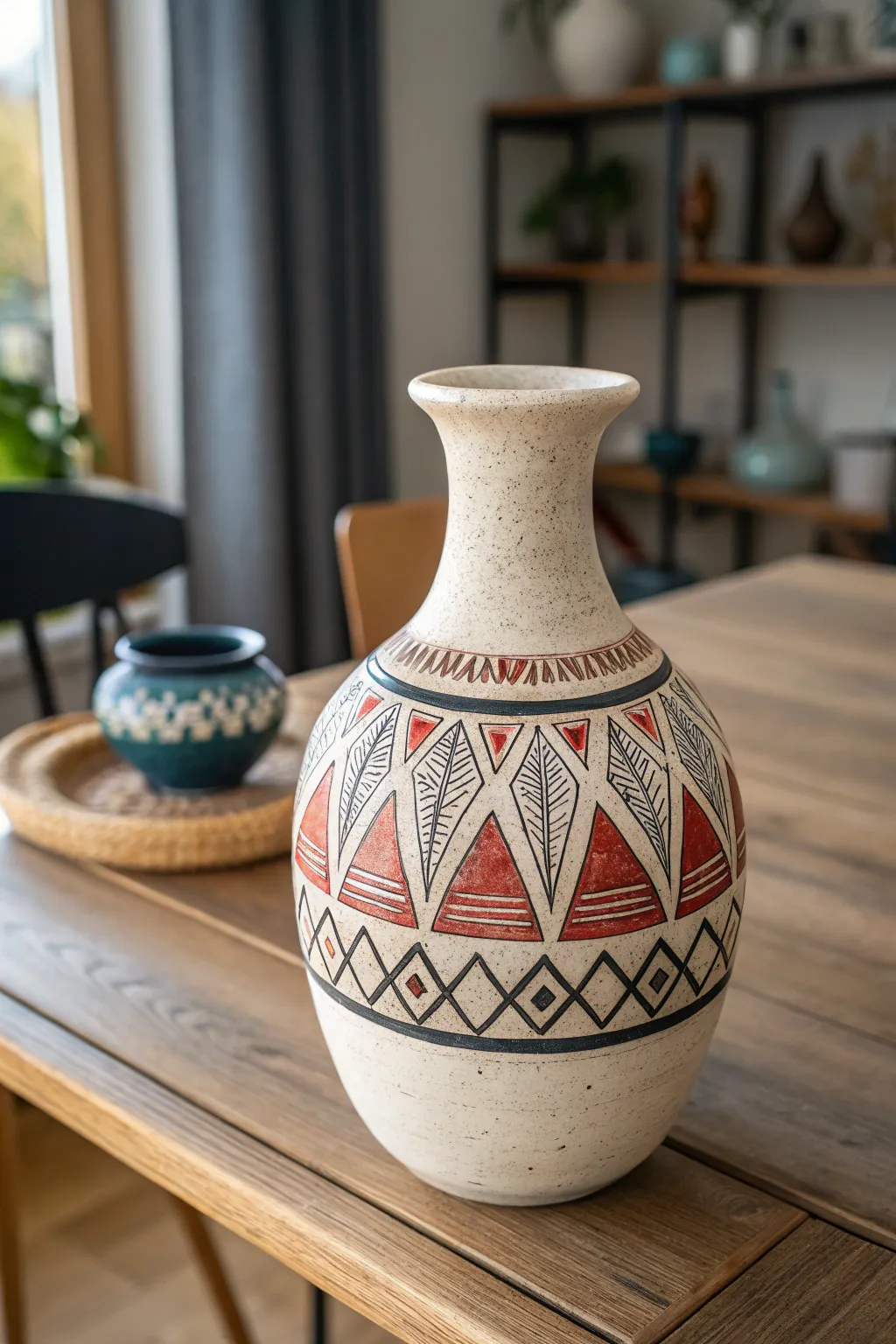 Discover the art of storytelling through layers with this stunning ceramic piece, where bold colors meet natural beauty.