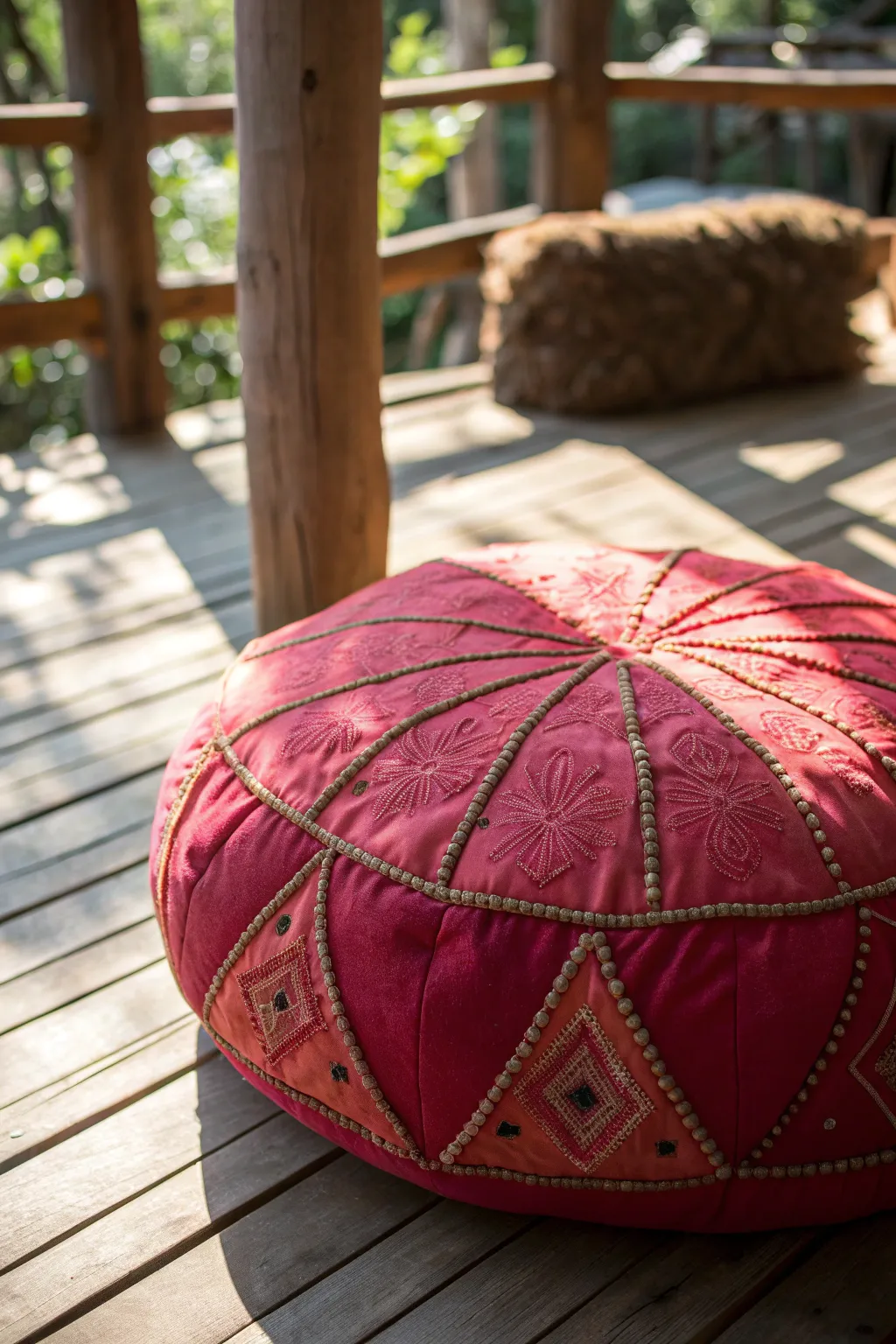 Elevate your treehouse escape with a handcrafted cushion that combines style and comfort.