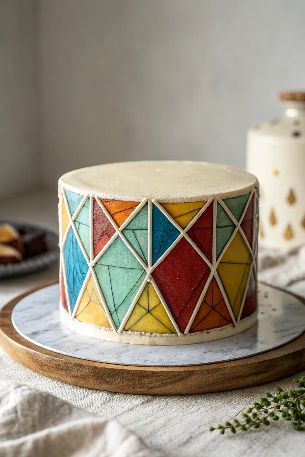 Elevate your cake artistry with a stunning stained glass design – a masterpiece of color and craftsmanship.