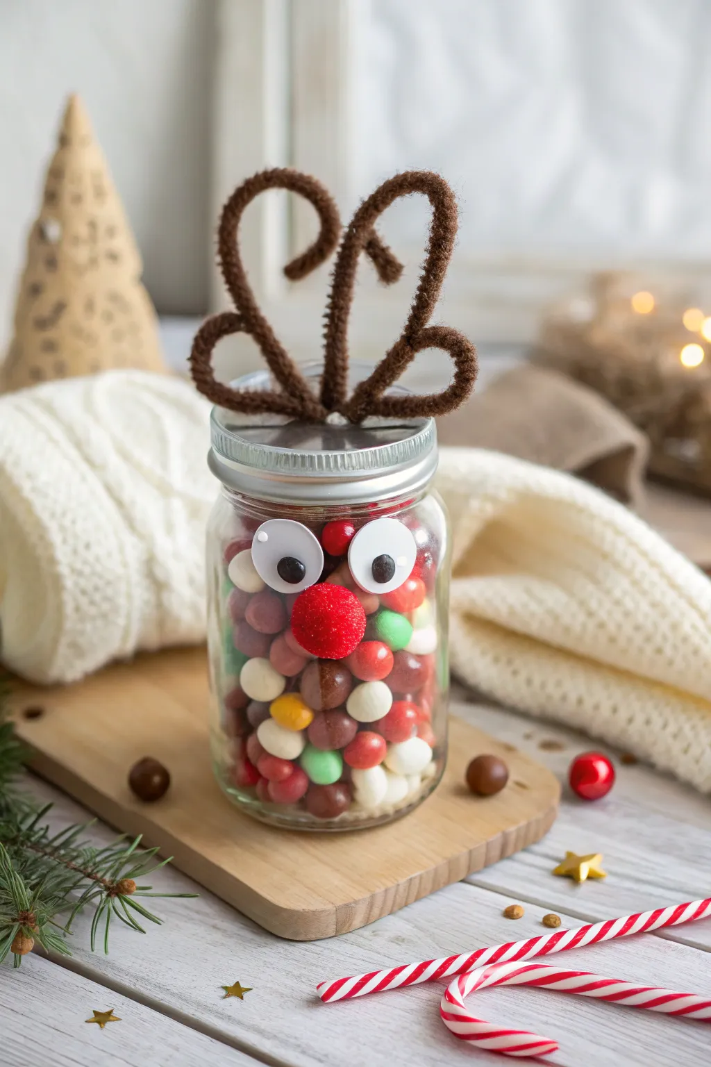 Delight in the charm of handmade holiday gifts with this adorable Reindeer Mason Jar!