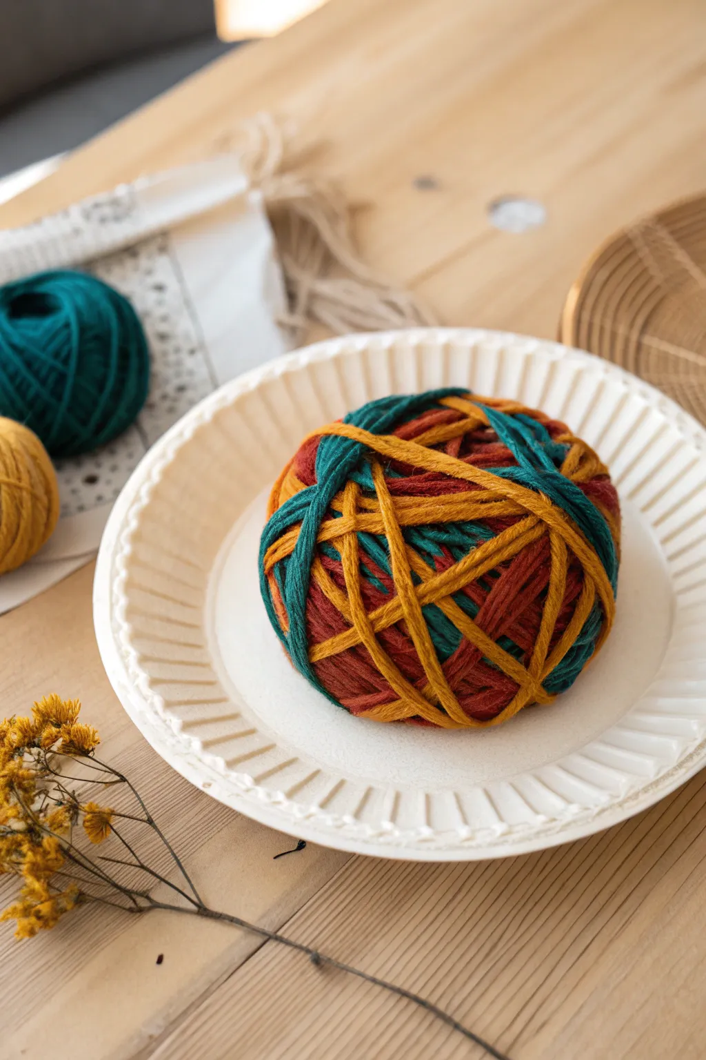 Crafting serenity: A vibrant woven creation with a touch of minimalist elegance.