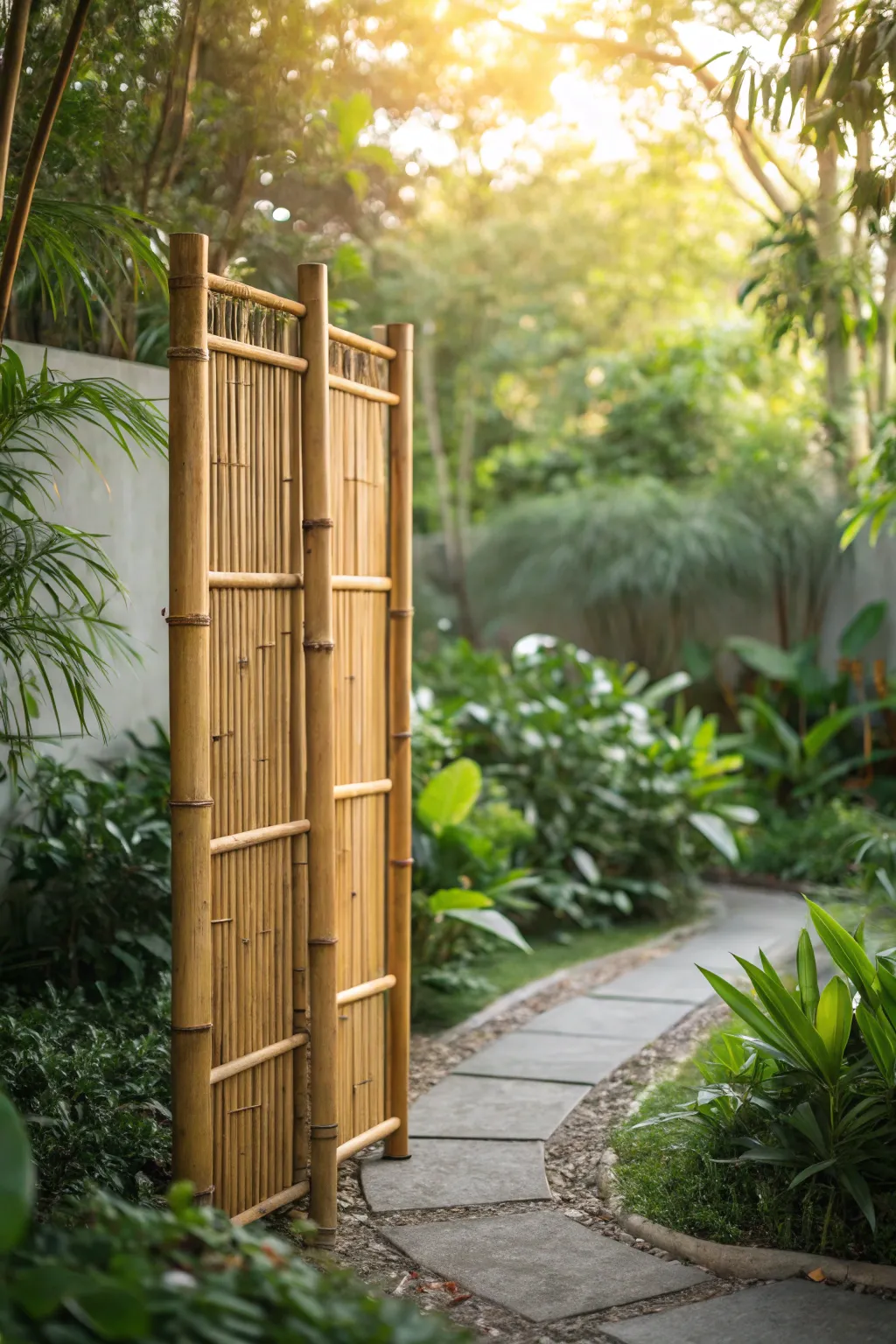 Elevate your garden's charm with this beautifully crafted bamboo fence.
