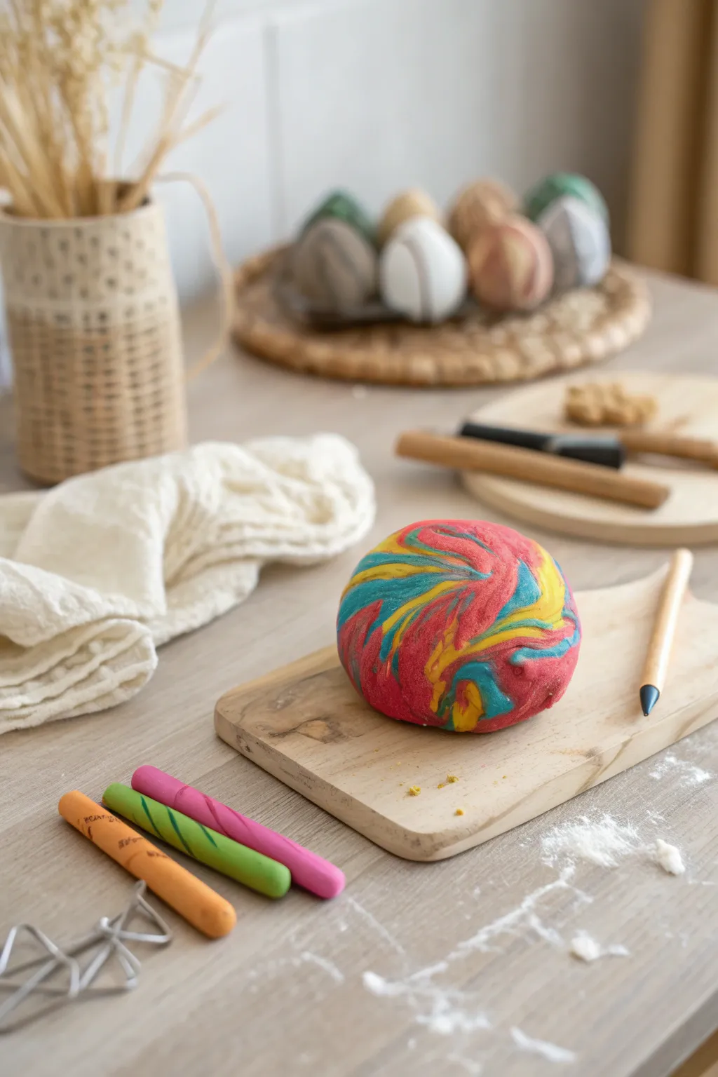 Unleash creativity with vibrant crayon-infused play dough—a playful craft with a touch of elegance.