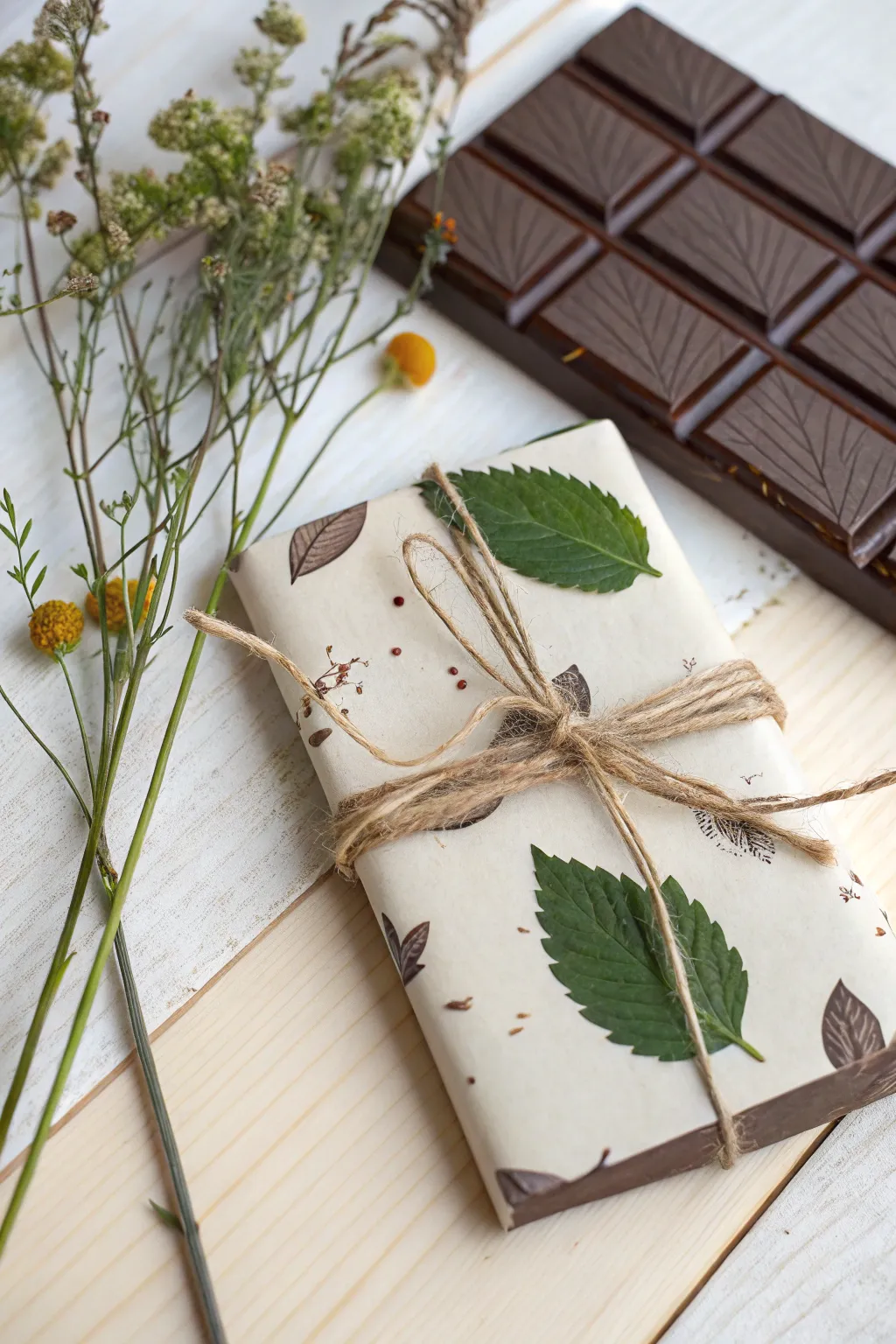 Elevate your chocolate gifting with nature's touch—simplicity and beauty in every wrap.