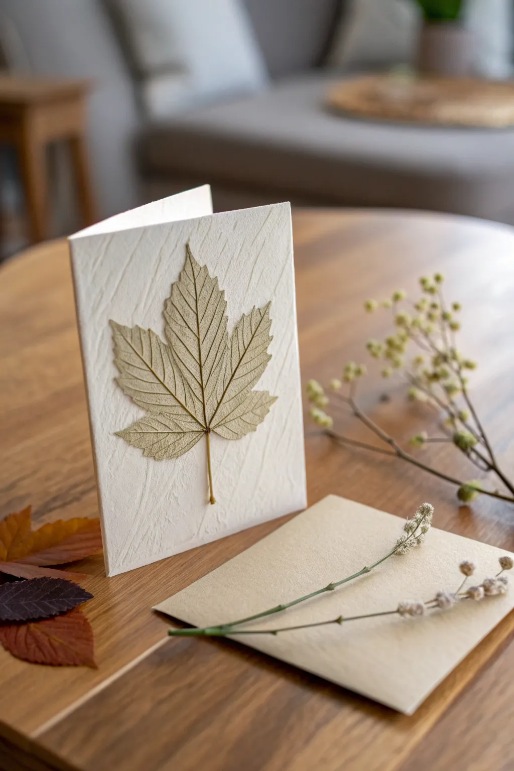 Celebrate Mother's Day with nature's elegance: a beautifully crafted, leaf-adorned card.
