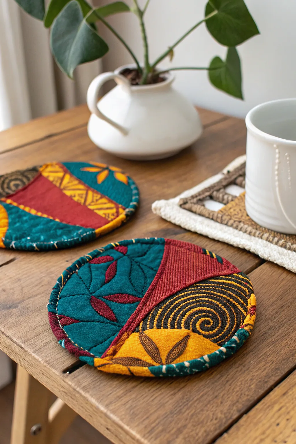 Transform fabric scraps into stunning coasters that add a burst of color and charm to any table setting.