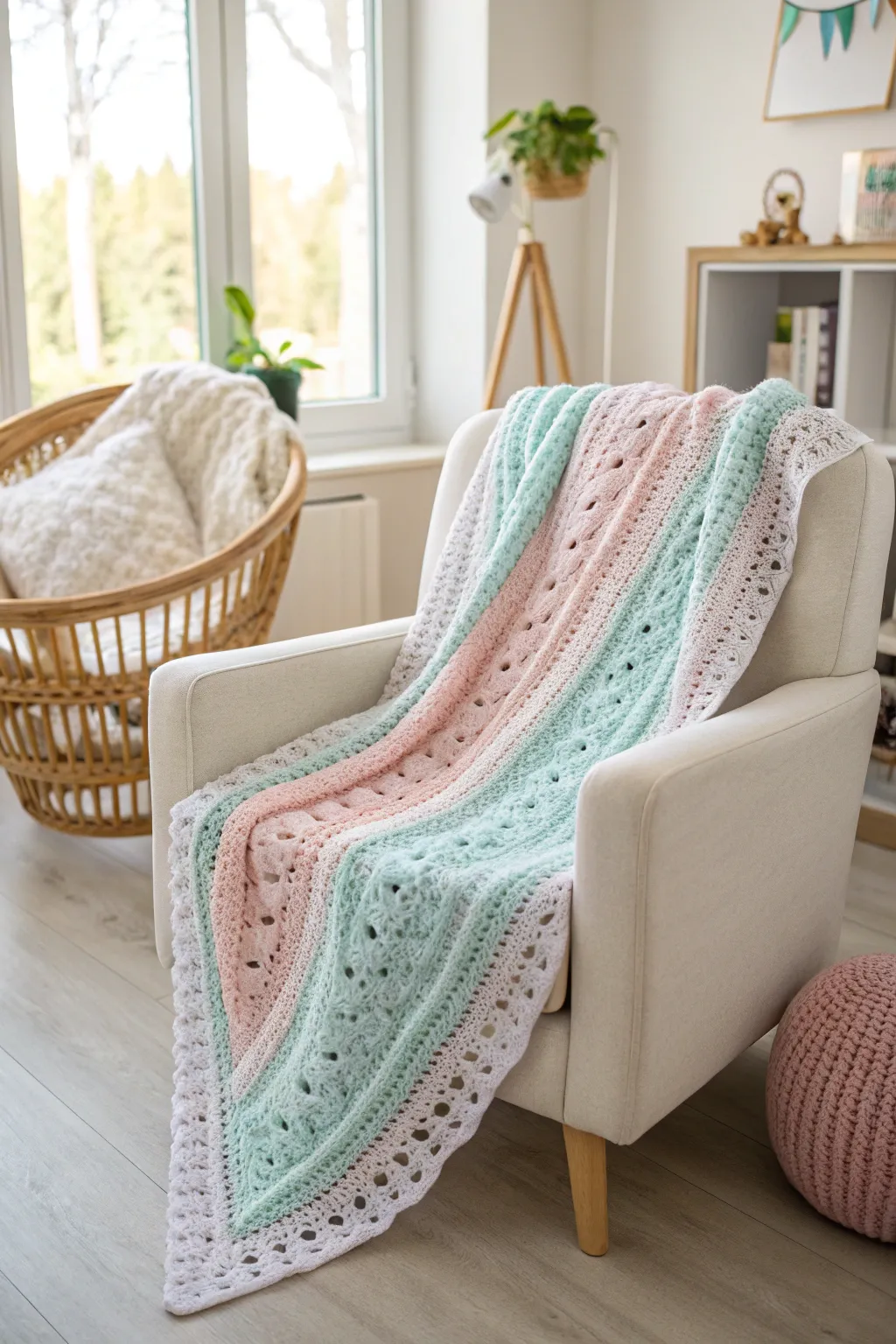 Wrap your little one in the calming embrace of pastel perfection. 🌸 #CrochetArtistry #MinimalistNursery